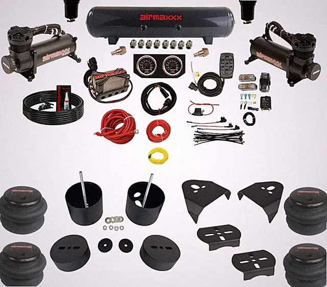 3/8" Air Ride Kit w/Manifold Bags & Black 480 Compressors Fits 1999–06 Silverado