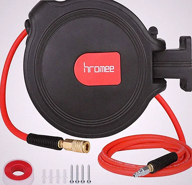 Air Compressor Hose Reel W/ Automatic Retractable Enclosed 3/8 Inch × 50 Feet