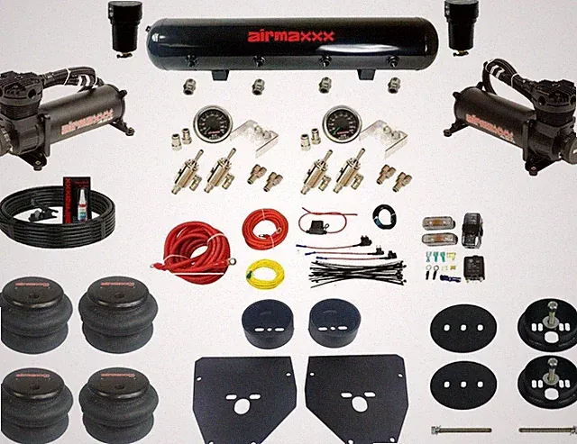 Black 3/8" Manual Air Ride Kit with DLOE Valves Fits 1963–72 Chevy C10 2WD