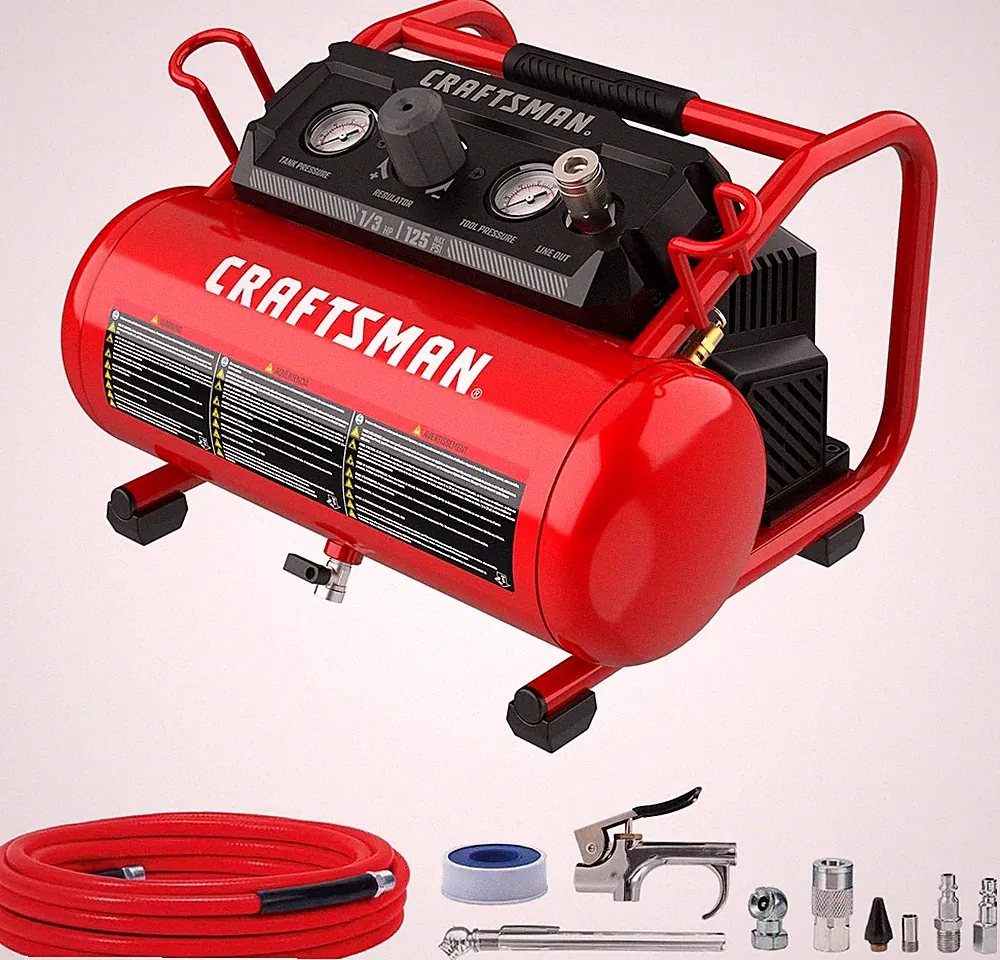 Craftsman 2.0 Gallon Portable Hot Dog Air Compressor, 1/3HP Max 125 PSI Oil-Free