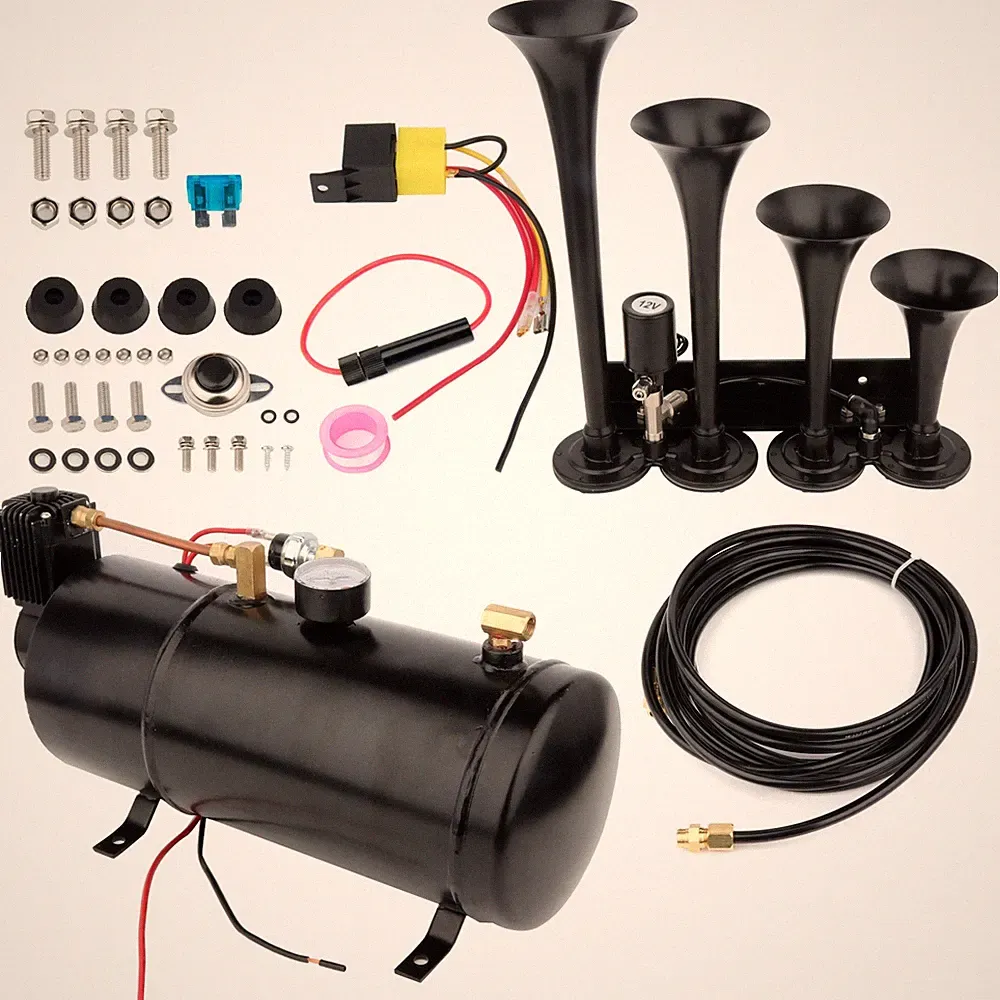 For Car Truck 0.8 Gallon air tank 150 PSI 12 volt air compressor 4 TrumpetS