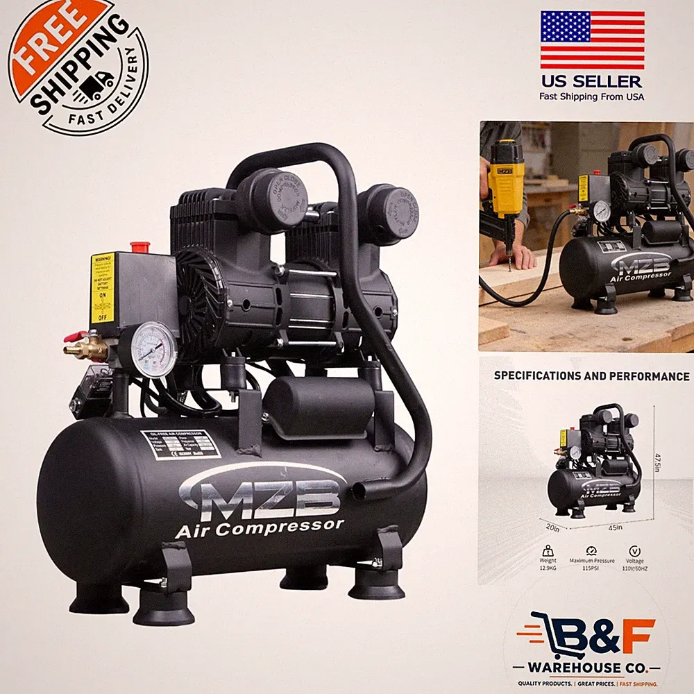 Ultra Quiet 2.4 Gallon Air Compressor 70dB - 1.2HP for Spray Painting & Repair